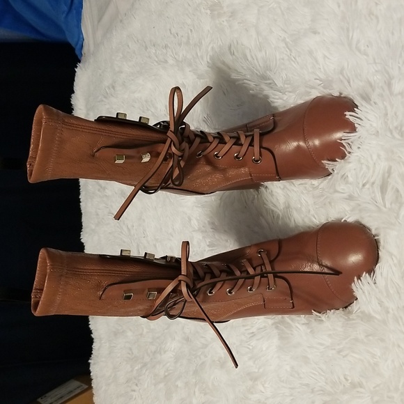 Stuart Weitzman Veruka Leather Lace Up Boots Size 36.5 Color Dark Tan - Picture 2 of 15
